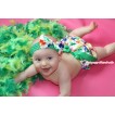 St Patrick's Day Rainbow Clover Satin Layer Panties Bloomers with Kelly Green Bow & Kelly Green Headband Rainbow Clover Satin Bow BA23 